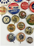 (34) Group of Early Celluloid Political Buttons, and Pins