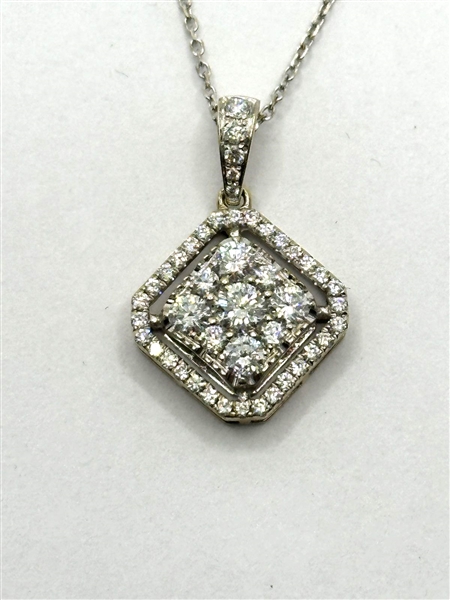 14k White Gold And Diamond Pendant With 14k Chain COA