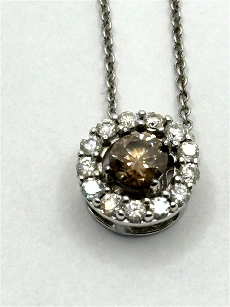 14k LeVian Chocolate & Clear Diamond Pendant Set in White Gold
