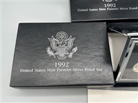(3) 1992 US Mint Premier Silver Proof Sets With Box and COA