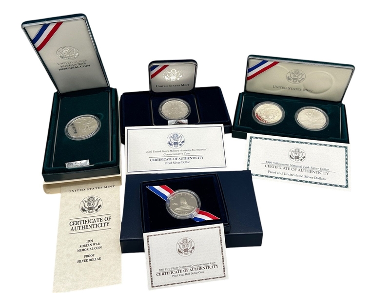 (4) Commemorative Silver Dollars in Boxes and COAs