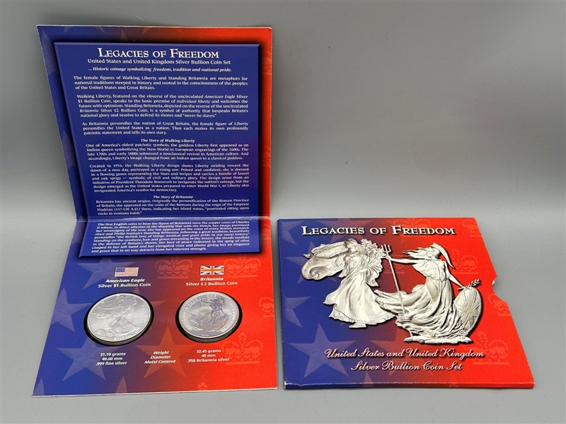 2003 Legacies of Freedom US and UK Silver Bullion Coin Set OGP
