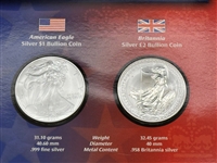 2003 Legacies of Freedom US and UK Silver Bullion Coin Set OGP