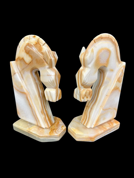 Pair Marble Horse Bookends