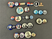 (28) Early President Celluloid Pinbacks; McKinley, Taft, Coolidge, Cleveland, Harding, Truman, Hoover