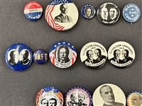 (28) Early President Celluloid Pinbacks; McKinley, Taft, Coolidge, Cleveland, Harding, Truman, Hoover