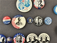 (28) Early President Celluloid Pinbacks; McKinley, Taft, Coolidge, Cleveland, Harding, Truman, Hoover