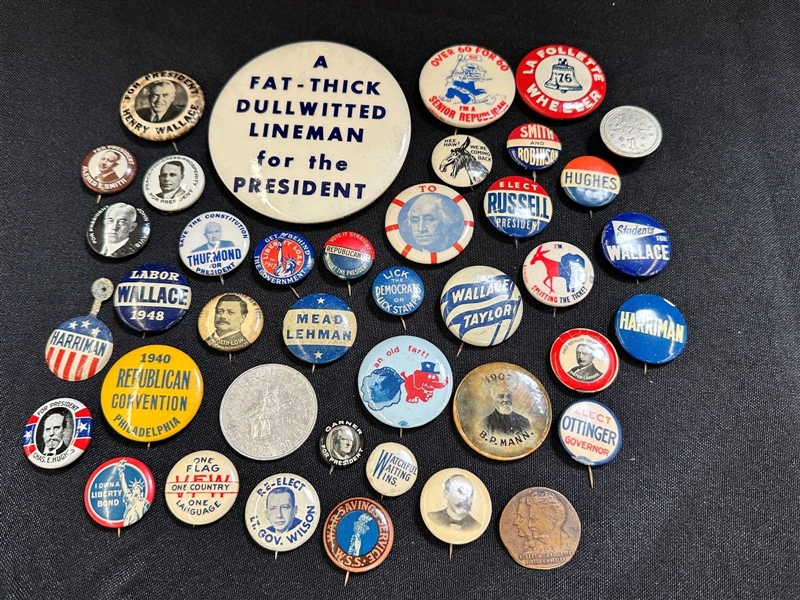 (40) Early Political Celluloid Presidential and Other Campaign Buttons