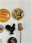 (9) Early Political Campaign Presidential Pin Backs