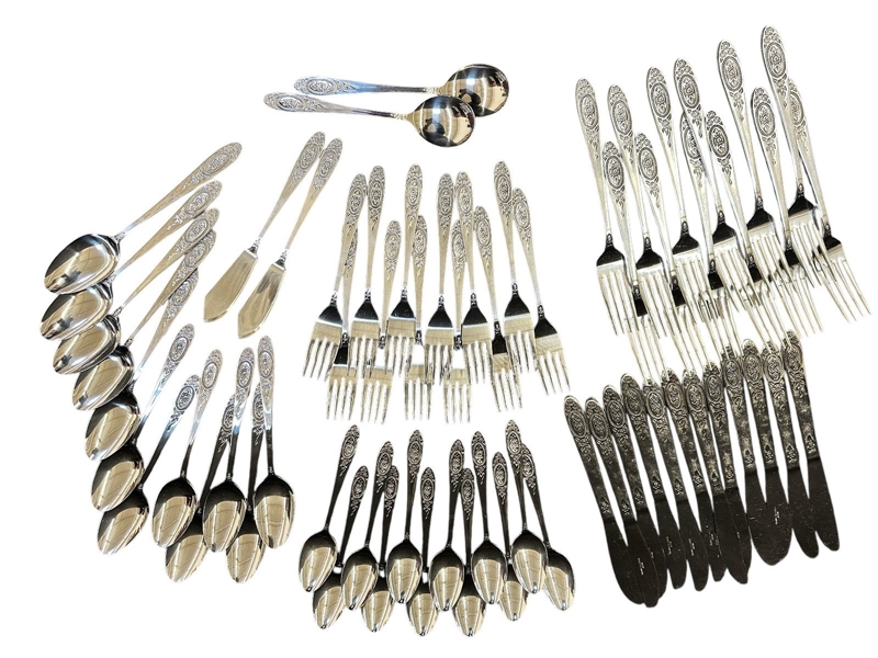 (64) Pieces Stainless Flatware Victorian Rose Japan