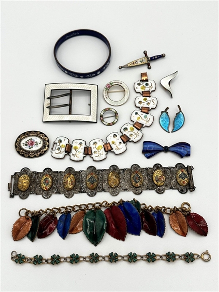 Large Group of Enamel Jewelry
