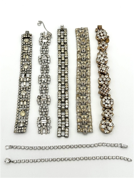 (7) Vintage Clear Rhinestone Chunky Bracelets