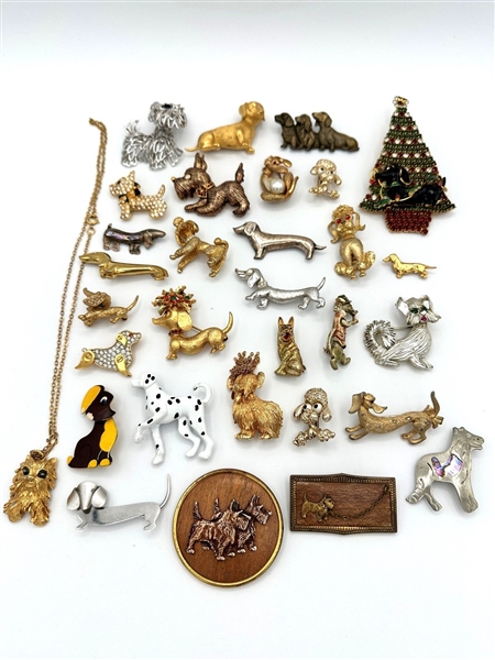 Group of Vintage Signed Dog Brooches; Beau Sterling, Ciner, Crown Trifari