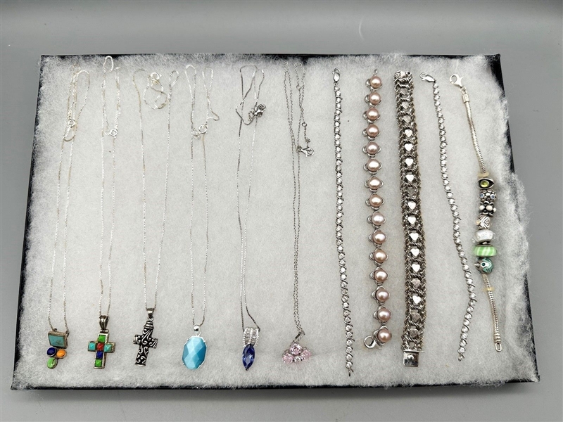 (11) Group of Sterling Silver Necklaces and Bracelets