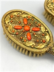 Antique Gold Tone Coral Cabochon Dresser Brushes
