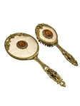 Antique Gold Tone Dresser Brush and Mirror With Citrine Colored Stone