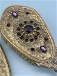 Antique Gold Tone Dresser Brush and Mirror With Amethyst and Colored Cut Stones
