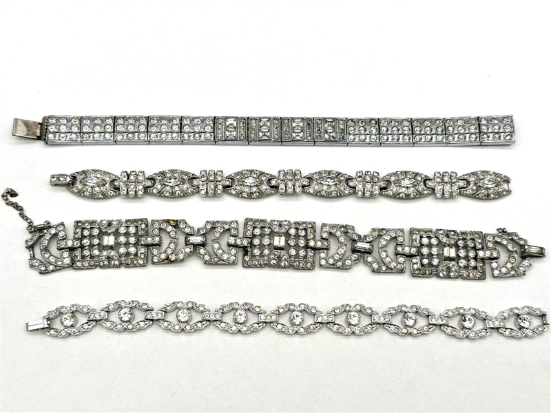 (4) Fancy Vintage Rhinestone Statement Bracelets