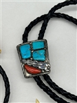 (2) Bolo Ties With Eagle Hand Carved Bone, and Zuni Sterling Silver and Turquoise