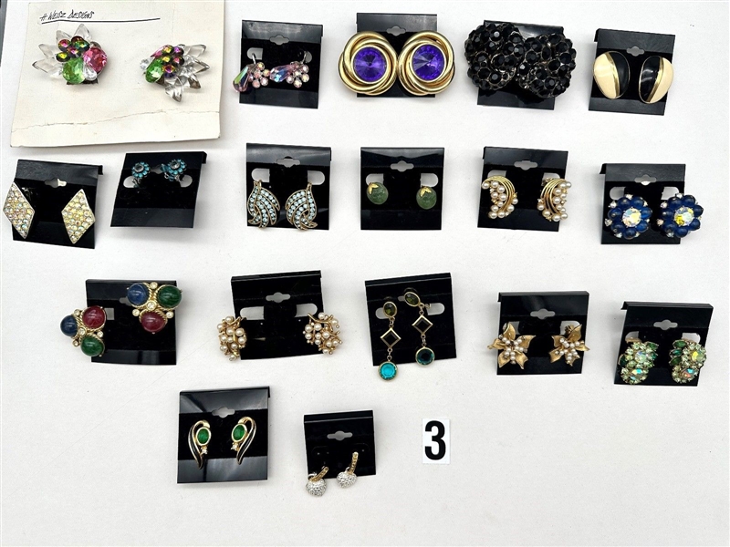 (18) Pairs of Signed Costume Jewelry Earrings: (9) Crown Trifari, Emmons, Others