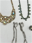 Group of Vintage Clear Rhinestone Jewelry; Necklaces, Bracelets, Earrings