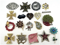 (20) Vintage Signed Jewelry Brooches; Kramer, Selini, Others