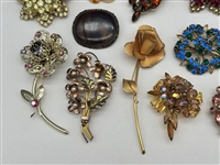 (19) Vintage Signed Jewelry Brooches; Raleigh Gold Filled, Sarah Cov, Others