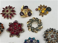 (19) Vintage Signed Jewelry Brooches; Raleigh Gold Filled, Sarah Cov, Others