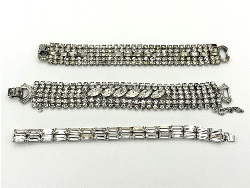(3) Weiss Clear Vintage Rhinestone Bracelets
