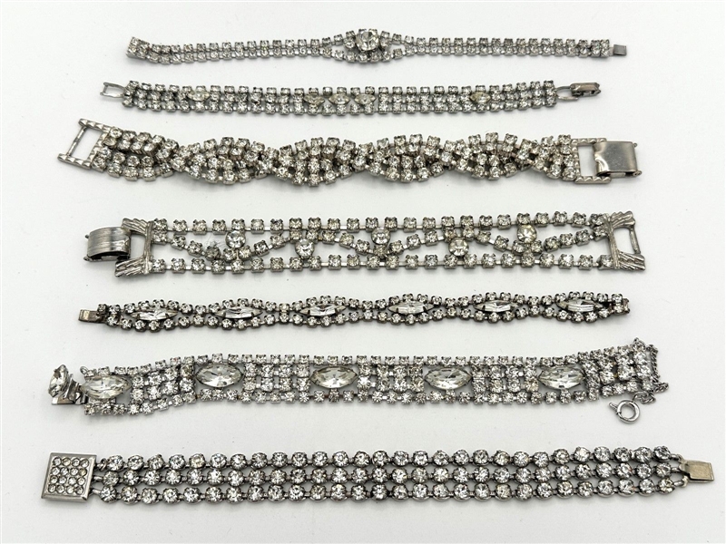 (7) Vintage Swirl Multi Strand Rhinestone Bracelets