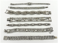 (7) Vintage Swirl Multi Strand Rhinestone Bracelets