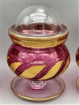 (4) Lidded Cranberry Gold Detail Seafood/Candy Dishes