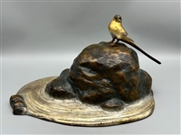 Japanese Meiji Period Bronze Bird on Rock