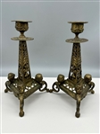 Pair Brass Candle Sticks Putti Detail