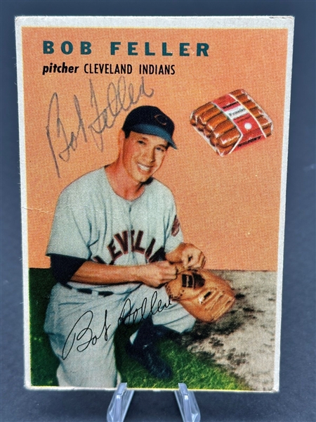 RARE 1954 Bob Feller Wilson Franks Baseball Card Autographed