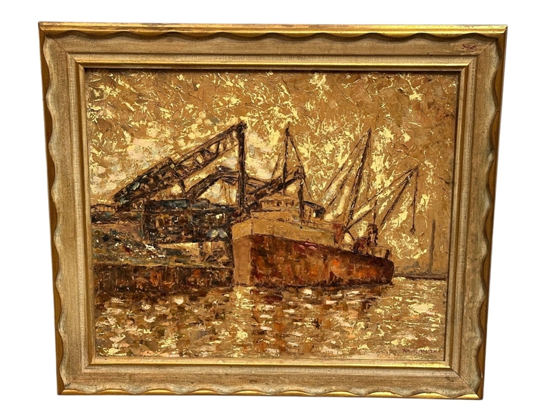 Steamer Ship Oil on Board Signed and Framed
