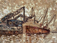 Steamer Ship Oil on Board Signed and Framed