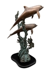 (2) Brass Sculptures Dolphins and Heron