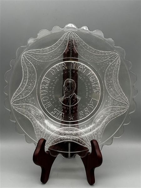 Pressed Glass Mourning Charger Plate President Garfield