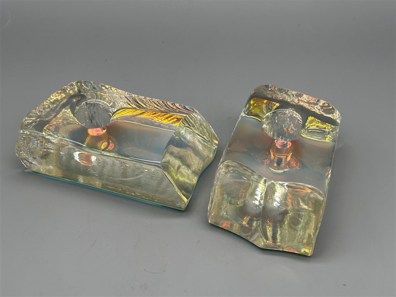 Pair Mid Century Modern Glass Candlesticks