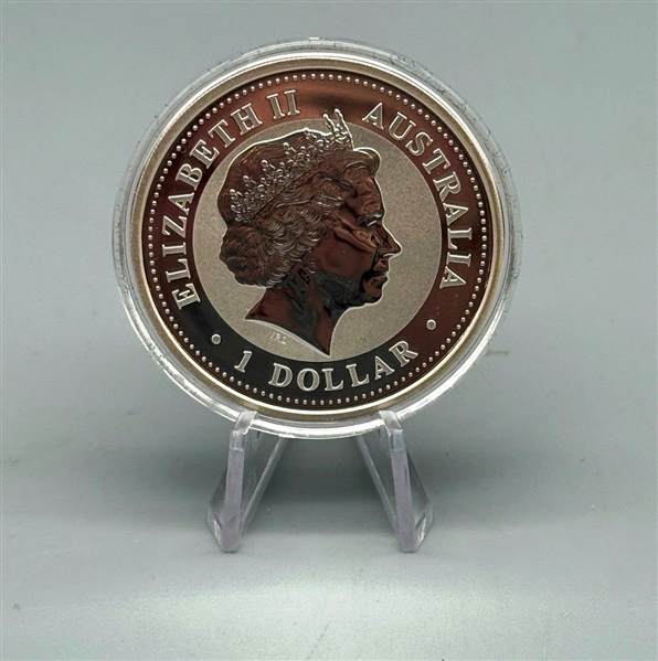 2005 $1 Australia One Ounce Silver Gilt Rooster Lunar Series 1