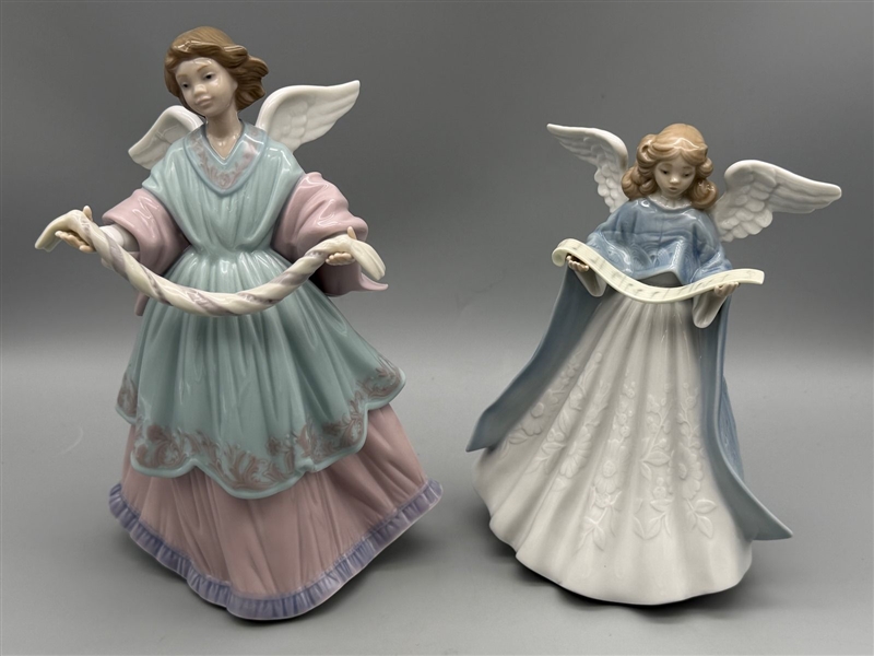 (2) Lladro Angel Figurines: Joyful Offering 6125, Angel Navidad 5719