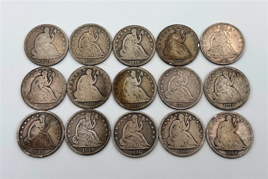 Group of (15) Seated Liberty 50C Half Dollar Coins