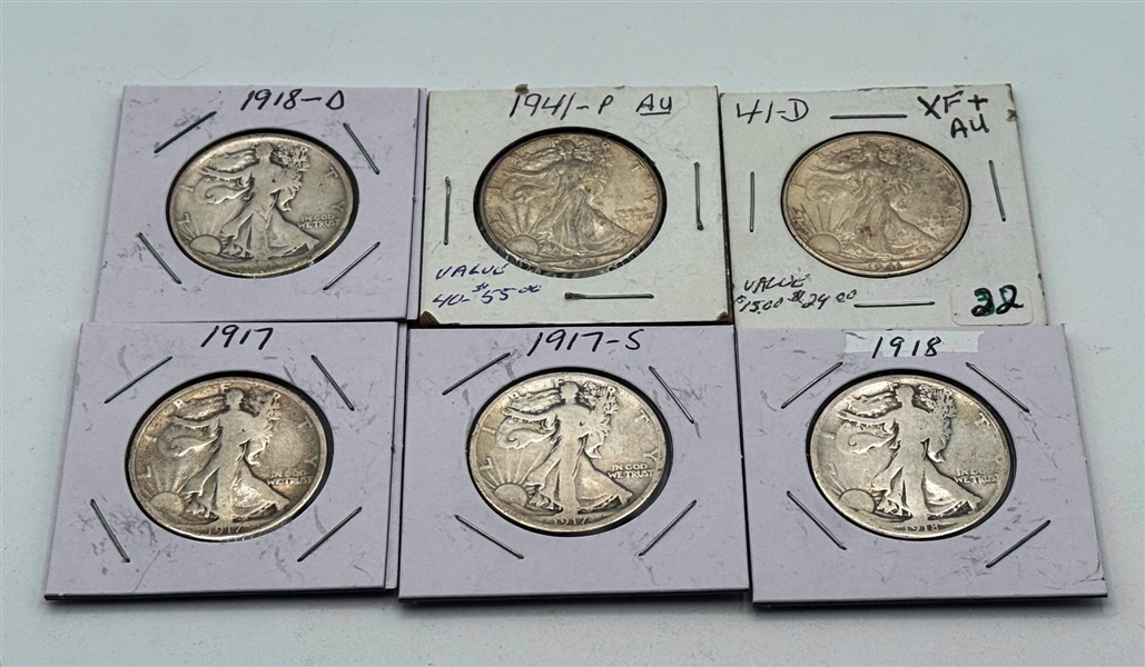 Group of (6) Walking Liberty 50C Half Dollar Coins