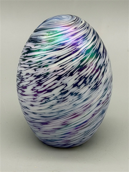 Art Glass Iridescent Egg Paperweight