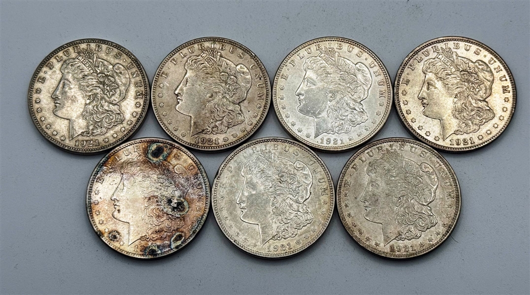 Group of (7) 1921 Morgan Silver Dollars