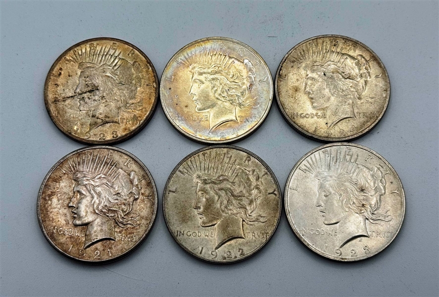 Group of (6) Peace Silver Dollars