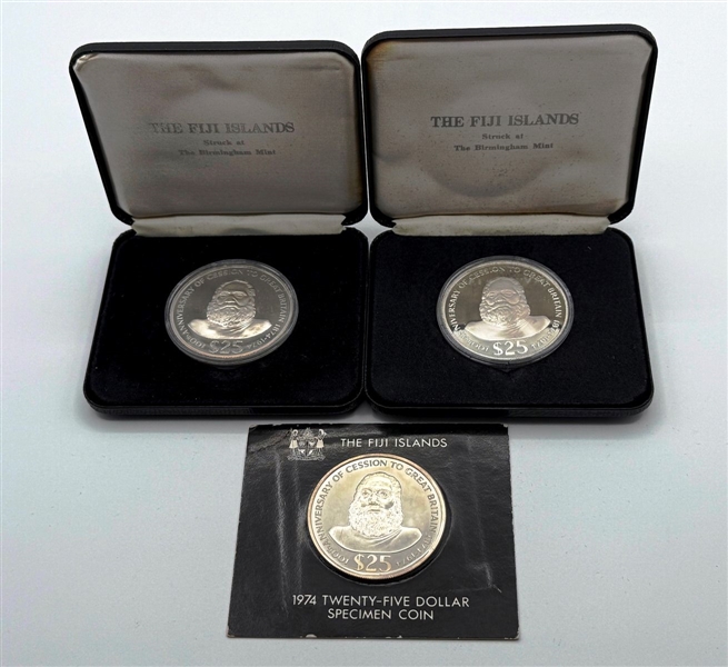 Group of (3) 1974 Fiji Island $25 Sterling Silver Centennial Coins