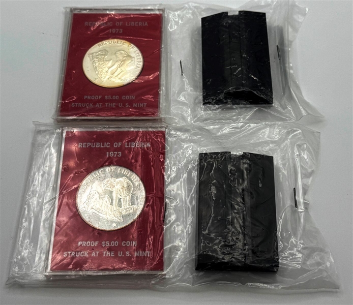 (2) 1973 Republic of Liberia $5 Silver Proof Coins Struck by The US Mint