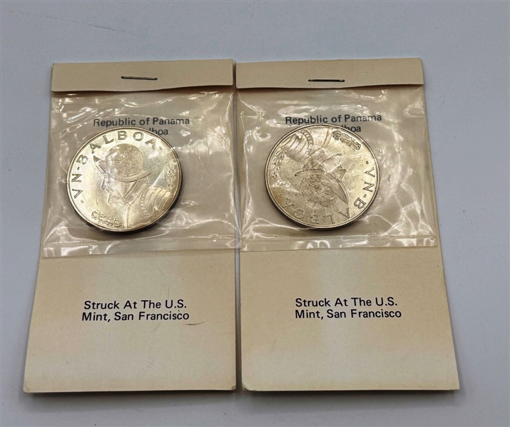 (2) 1973 Republic of Panama One Balboa Silver Proofs Struck by US Mint